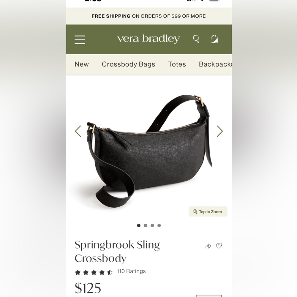 Vera Bradley Slingbrook Sling/Shoulder Bag in Moonless Night